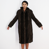 Astrakhan brown coat with brown mink trimming