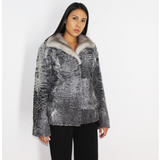 Astrakhan grey jacket with sapphire mink collar