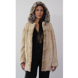 Sand Shaved mink jacket with lynx hood (pat)