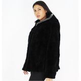 FI Colored black shaved nutria pieces with hood jacket