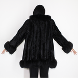 Broadtail Astrakhan black cape-jacket with black fox trimming