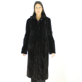 Black shaved mink pieces coat with hood