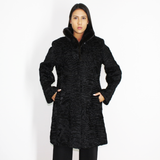 Astrakhan black coat with black mink collar