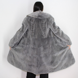 Cold grey shaved mink pat coat with hood