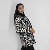 Black and white shaved mink pieces jacket