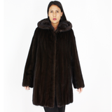 Demi-buff mink ¾ coat with hood