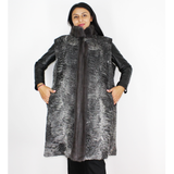 Grey Astrakhan long vest with grey mink trimming