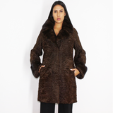 Astrakhan brown coat with brown mink collar