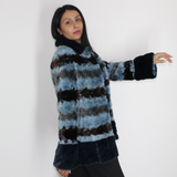 Colored in blue shades mink pieces jacket