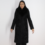 Astrakhan black coat with fox collar