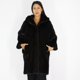 Ranch mink coat with hood