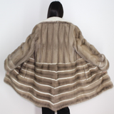 Silver grey mink ¾ coat with white mink stripes and collar