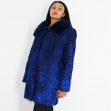Astrakhan Colored blue electric ¾ coat with beaver collar