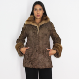 Astrakhan brown jacket with mink trimming