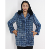 Blue colored mink in big pieces jacket with hood