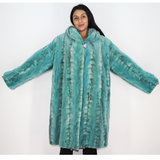 Turquoise shaved mink pieces coat with hood