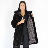 Ranch shaved mink pieces coat with hood and mink trimming