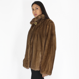 Dark pastel mink jacket with hood