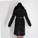 Astrakhan anthracite coat with fox collar