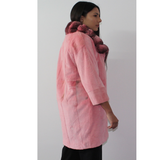 Colored shaved pink mink coat with chinchilla collar