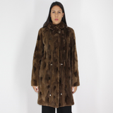 Demi-buff shaved mink pieces ¾ coat with hood