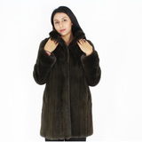 Colored Khaki mink ¾ coat