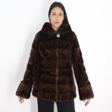 Demi-buff mink jacket with hood