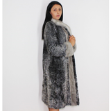 Astrakhan grey coat with sapphire mink trimming