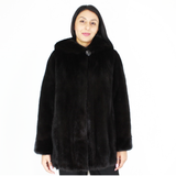 Black mink jacket with hood