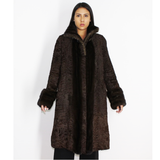 Astrakhan brown coat with brown mink trimming