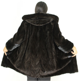 Ranch shaved mink pieces coat with hood and mink trimming