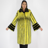 Black-cross yellow colored mink coat with black mink trimming