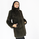 Colored Khaki mink ¾ coat