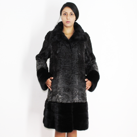 Astrakhan Anthracite coat with mink trimming