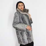 Astrakhan grey jacket with sapphire mink collar