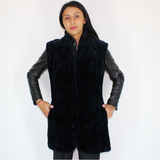 OMIKRON Blue-black shaved mink pieces vest