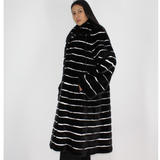 Black with stripes of white shaved mink coat