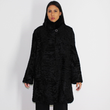 Astrakhan black coat with mink collar