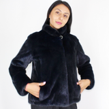 Blue-black colored mink jacket