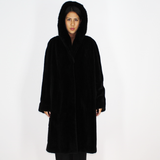 Black shaved mink coat with hood