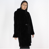 Black shaved mink pieces coat with hood