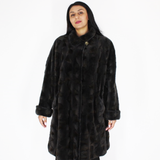 Grey-brown shaved mink pieces coat