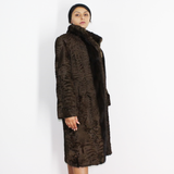 Astrakhan brown coat with brown mink trimming