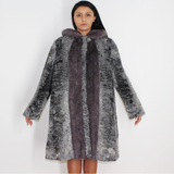 Astrakhan grey coat with silver grey mink trimming