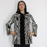 MI Black and white shaved mink pieces jacket with hood