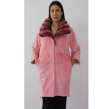 Colored shaved pink mink coat with chinchilla collar