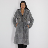 Cold grey shaved mink pat coat with hood