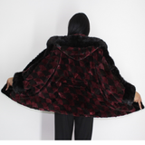 Shaved Black Bordeaux colored mink in pieces with hood and black mink in pieces trimming 