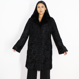 Astrakhan black coat with black mink collar