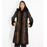 Astrakhan brown coat with hood and brown mink trimming